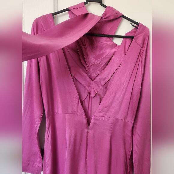 ASOS Satin Formal Pink Crisscross Halter long sleeve dress size 4 small - Picture 9 of 11